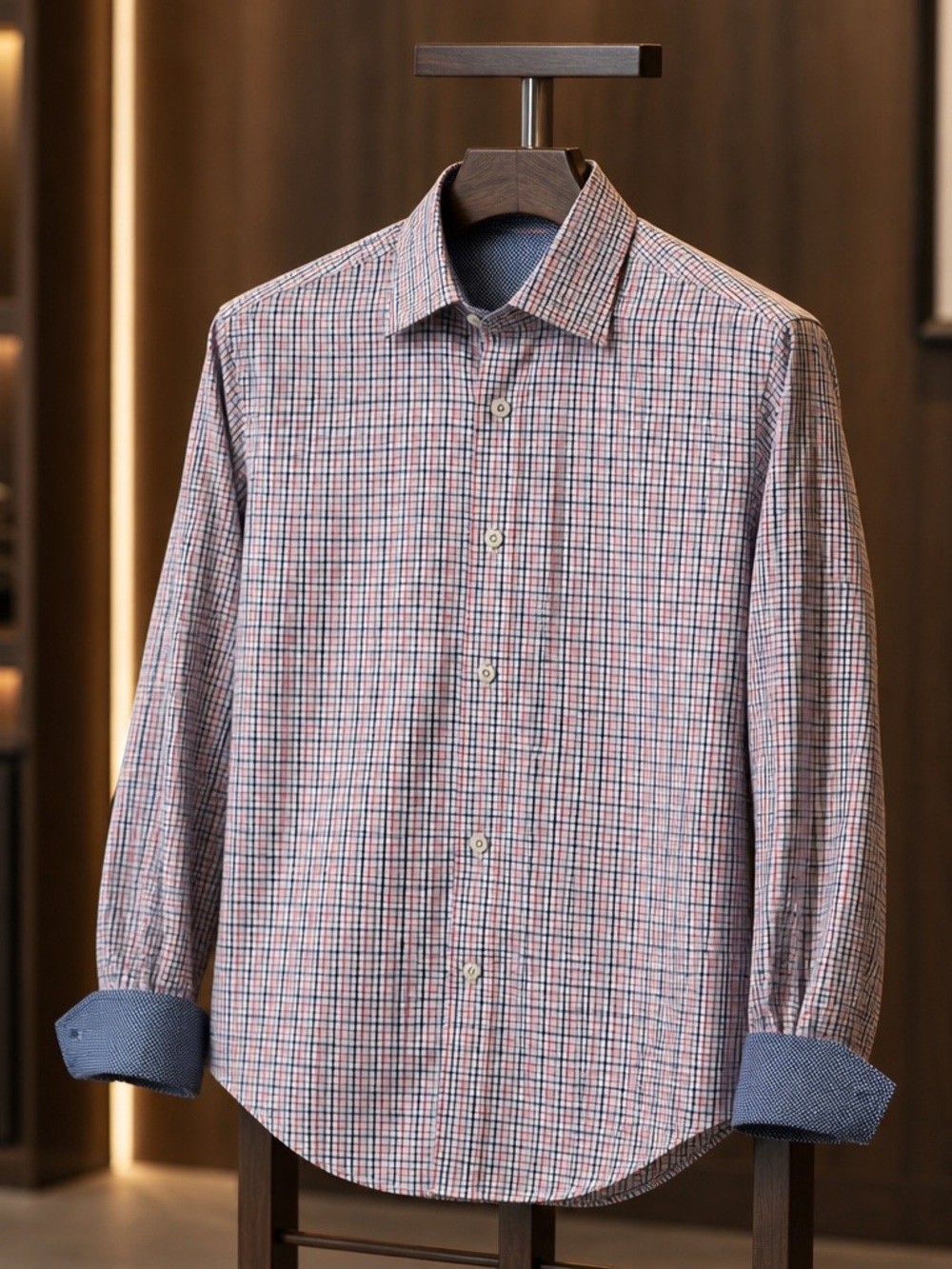 Bugatchi Classic Fit Plaid Button-Front Dress Shirt Size Large